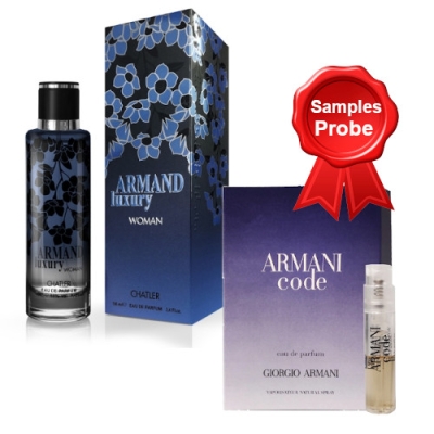 Chatler Armand Luxury Black Woman - Eau de Parfum fur Damen 100 ml, Probe Armani Code Woman EDP 1,2 ml